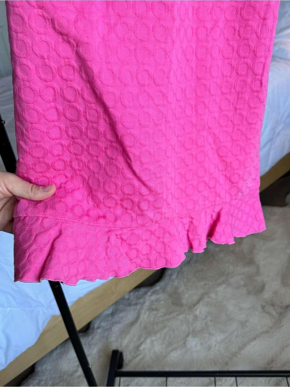 Danny & Nicole Bright Pink Textured Ruffle Collar Blouse and Skirt Set